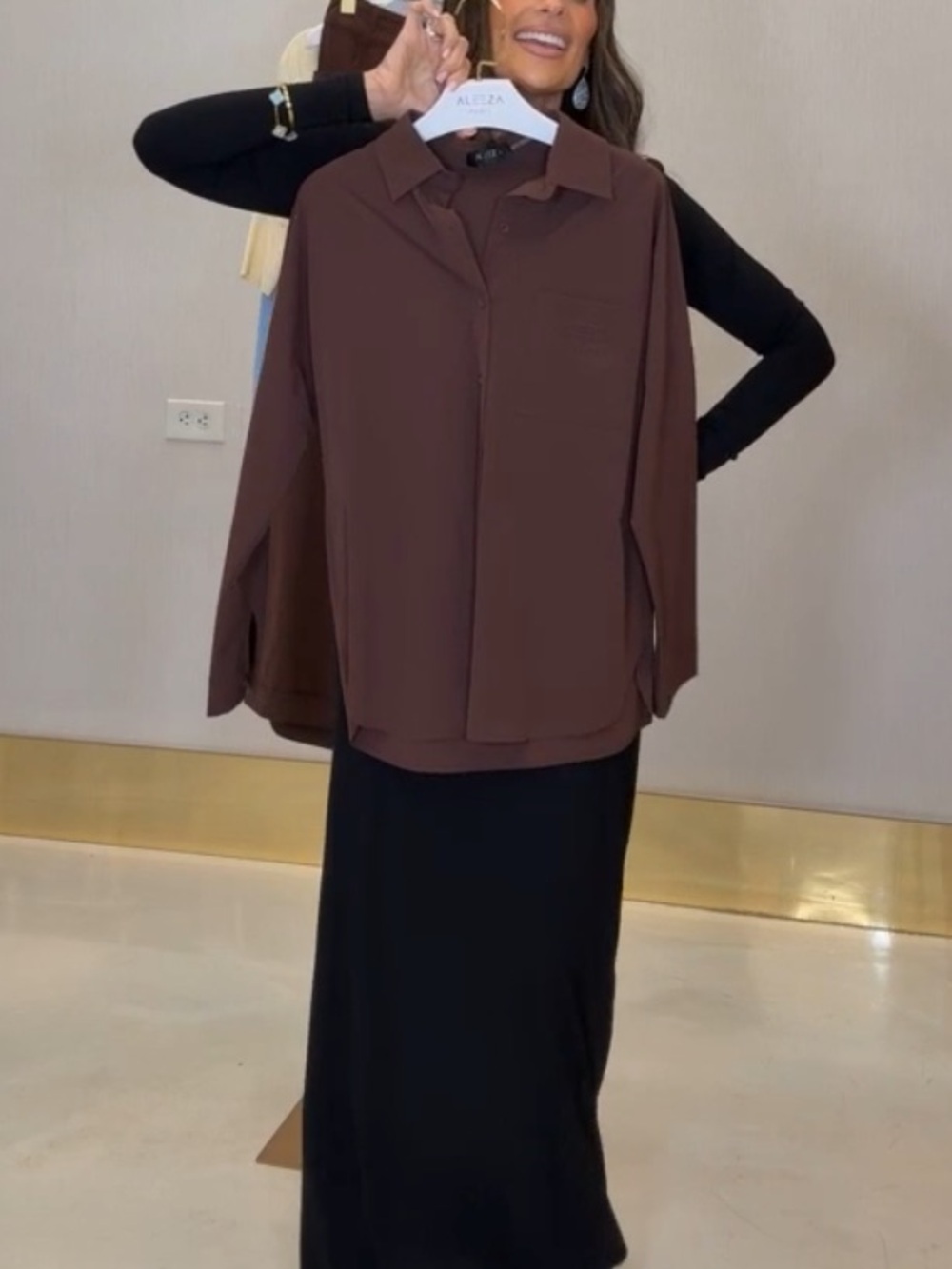 NWT Aleeza Urband Ahirt Sz M Brown Button-Up Coat - Classic Collared Jacke